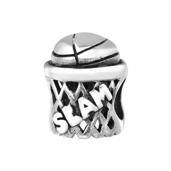 Sterling Silver Basketball Charm Bead - Hoops Enthusiast Gift - Picture 1 of 10